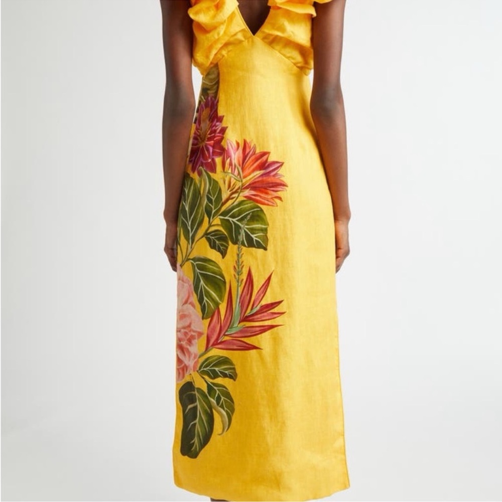 FARM Rio Yellow Spring Awakening Euroflax linen Tropical Floral VNeck Maxi Dress - Picture 6 of 10